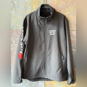 Black poly elastane Audi lightweight zip up jacket, L, 3 front zipper pockets